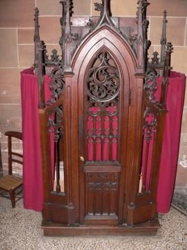 Confessional booth for private confessions. Photo courtesy RNS/Wikipedia. Photo courtesy RNS/Wikipedia.