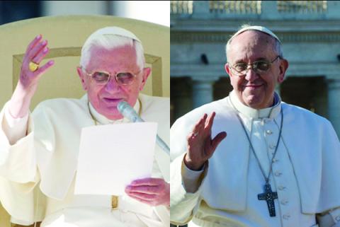 'Pope Emeritus' Benedict XVI (left), and Pope Francis. Photo courtesy Religion News Service.