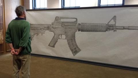 The gun mural at Fountain Street Church, before erasure. Photo courtesy of Charles Honey Photo courtesy of Charles Honey