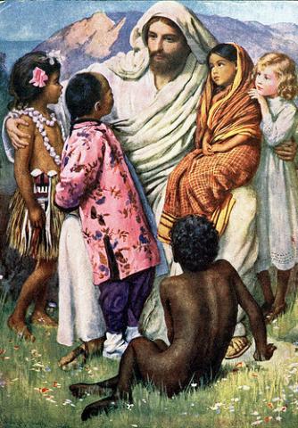 Jesus comforts the children. Image via Wylio. Jesus comforts the children. Image via Wylio.