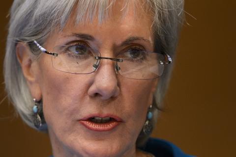 US Health and Human Services Secretary Kathleen Sebelius in a May 2012 meeting at the UN. FABRICE COFFRINI/AFP/Getty Images US Health and Human Services Secretary Kathleen Sebelius in a May 2012 meeting a