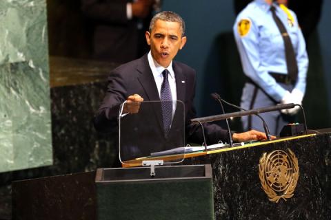 President Obama spoke to the United Nations general assembly at the United Nations Headquarters in New York City. Spencer Platt/Getty Images