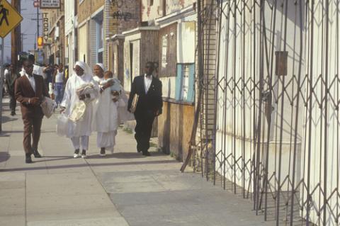 Muslim families walking in Los Angeles. Muslim families walking in Los Angeles.