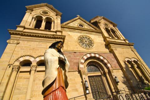 Statue of Kateri Tekakwitha in front of Cathedral Basilica of St. Francis of Assisi. Robert Bohrer / Shutterstock.com Robert Bohrer / Shutterstock.com