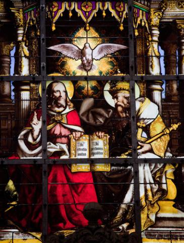 Stained glass window depicting the Holy Trinity, jorisvo / Shutterstock.com Stained glass window depicting the Holy Trinity, jorisvo / Shutterstock.com