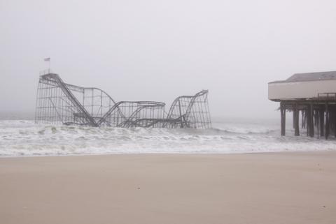 Roller coaster off the coast of Seaside Heights, N.J., after Hurricane Sandy. Glynnis Jones / Shutterstock.com Glynnis Jones / Shutterstock.com