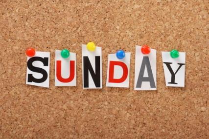 The word Sunday in cut out magazine letters on a cork board. Photo courtesy Thinglass via Shutterstock