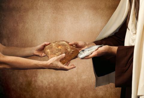 Generosity with loaves and fishes. Image courtesy Antonio Gravante/shutterstock.com. Generosity with loaves and fishes. Image courtesy Antonio Gravante/shutterstock.
