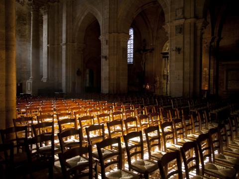 Sun shines inside an empty church in France. Photo via Wouter Tolenaars / Shutterstock.com Photo via Wouter Tolenaars / Shutterstock.com