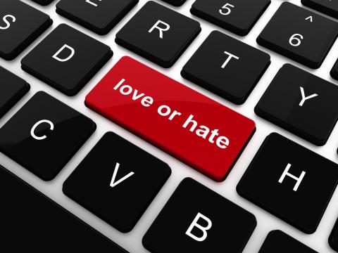 We can respond to online discussions with love or hate. soliman design/Shutterstock.com soliman design/Shutterstock.com