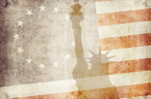 The 'Betsy Ross' flag and the Statue of Liberty. Photo courtesy WELBURNSTUART/shutterstock.com. The 'Betsy Ross' flag and the Statue of Liberty. Photo courtesy WELBURNSTUART/sh