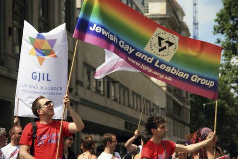 Jewish gays and lesbians gather to support gay rights in London's Gay Pride parade, July 2010. Via Shutterstock. Jewish gays and lesbians gather to support gay rights in London's Gay Pride para