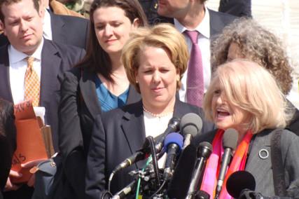 Edie Windsor speaks after oral arguments in her challenge to the 1996 Defense of Marriage Act. RNS photo by Kevin Eckstrom RNS photo by Kevin Eckstrom