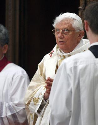 Pope Benedict XVI celebrates Mass at St. Patrick’s Cathedral. Religion News Service photo by Jin Lee/Staten Island Advance Religion News Service photo by Jin Lee/Staten Island Advance.