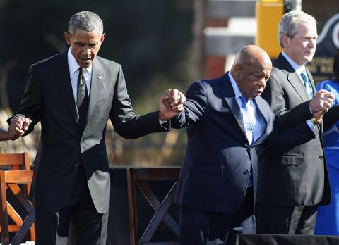 President Barack Obama, U.S. Rep. John Lewis and former President George W. Bush. Photo via REUTERS / Tami Chappell / RNS Photo via REUTERS / Tami Chappell / RNS