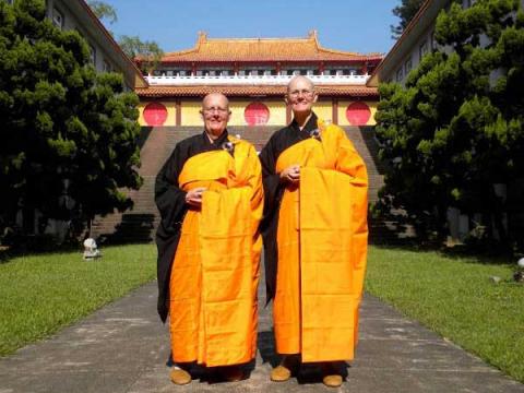 Vens. Chonyi and Jigme in their Chinese Bhikshuni robes. RNS photo courtesy Sravasti Abbey RNS photo courtesy Sravasti Abbey