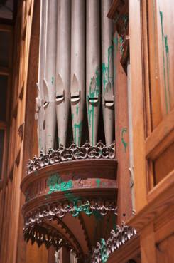 The Bethlehem Chapel and Organwere defaced with green paint. Photo courtesy Washington National Cathedral. Photo courtesy Washington National Cathedral.