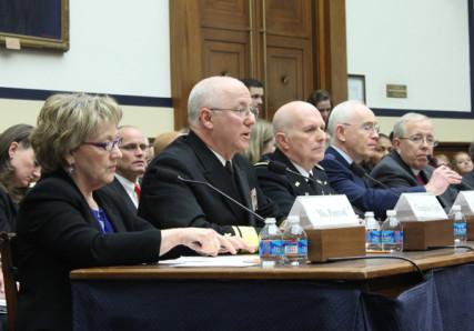 Military experts testify on Wednesday at a House Military Personnel Subcommittee hearing. RNS photo by Adelle M. Banks.