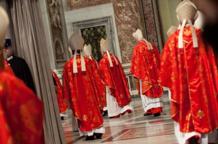 Cardinals enter “Pro Eligendo Pontifice” Mass, St. Peter’s Basilica, March 12, 2013, at Vatican. RNS photo by Andrea Sabbadini