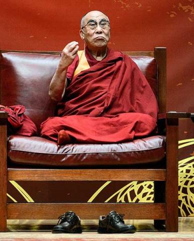 The red leather and wood chair was made especially for the Dalai Lama. RNS photo courtesy The Post-Standard, Syracuse, N.Y. RNS photo courtesy The Post-Standard, Syracuse, N.Y.