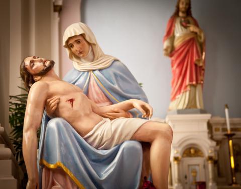 A statue depicting Mary holding Jesus after his crucifixion. Photo via Sally Morrow / RNS Photo via Sally Morrow / RNS
