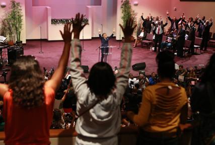 Rev. Al Sharpton speaks at Greater Grace Church in Florissant. Photo by Christian Gooden, courtesy of St. Louis Post-Dispatch Photo by Christian Gooden, courtesy of St. Louis Post-Dispatch