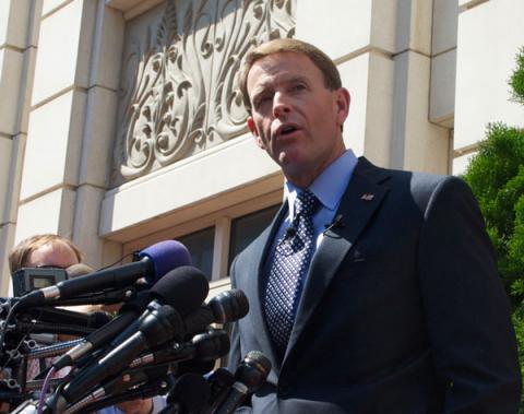 Tony Perkins speaks outside the Family Research Council headquarters in Washington, D.C., RNS photo by Chris Lisee RNS photo by Chris Lisee