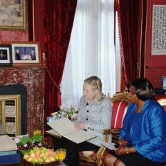 Secretary of State Hillary Rodham Clinton meets with Suzan Johnson. RNS photo courtesy of U.S. State Department RNS photo courtesy of U.S. State Department