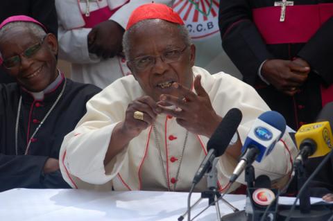 Cardinal John Njue addresses journalists at a news conference in Nairobi on June 29. Photo courtesy RNS. Photo courtesy RNS.