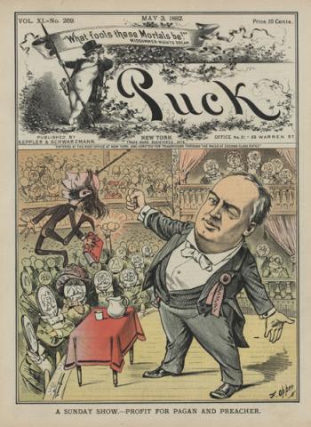 Print shows Robert G. Ingersoll speaking from a stage in an auditorium. Photo courtesy RNS/Library of Congress.