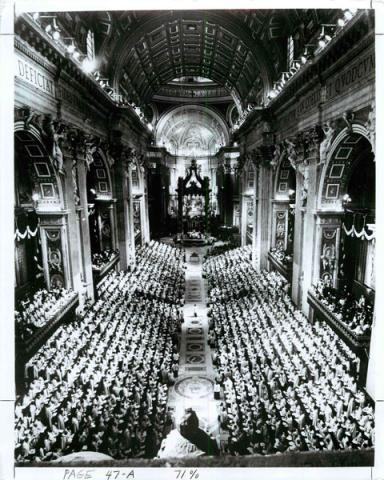 Religious dignitaries from around the world fill St. Peter's Basilica on Oct. 11, 1962. RNS file photo RNS file photo