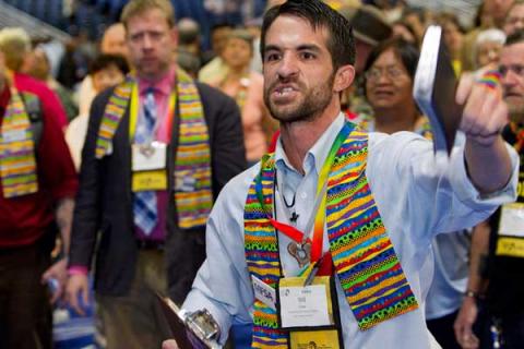 The Rev. Will Green calling for greater inclusiveness at the 2012 UMC General Conference. RNS photo by Mike DuBose/UMNS.