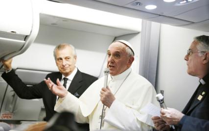 Pope Francis answers journalist questions after the World Youth Gathering. Photo by Paul Haring/Catholic News Service Photo by Paul Haring/Catholic News Service