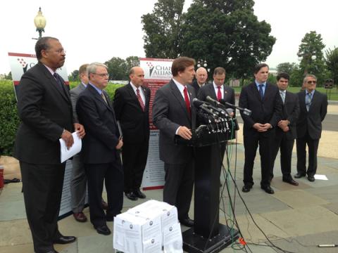 Rep. John Fleming (R-La.) seeks support during a Capitol Hill press conference on July 9. Photo courtesy RNS.