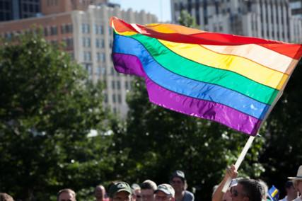 Participants celebrate the Supreme Court’s gay marriage ruling in Kansas City, Mo. RNS photo by Sally Morrow RNS photo by Sally Morrow