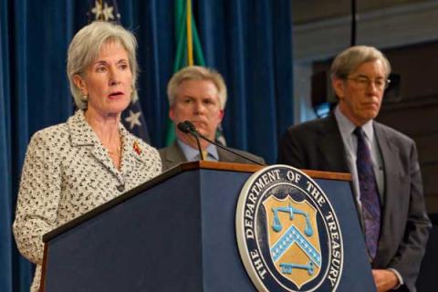 Health and Human Services Secretary Kathleen Sebelius at a press briefing. RNS photo courtesy The Department of Labor/Flickr RNS photo courtesy The Department of Labor/Flickr