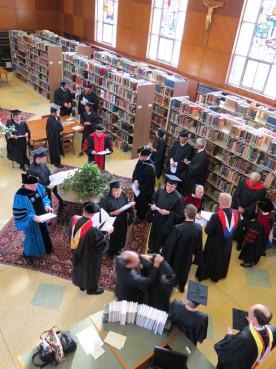 Faculty and candidates for graduation at Saint Mary Seminary. Photo via RNS/by Renata M. Courey / courtesy Saint Mary Seminary