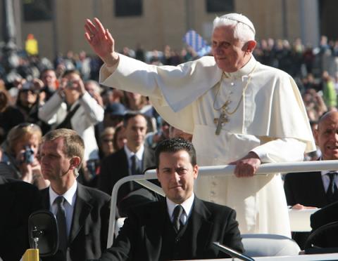 Pope Benedict XVI's personal assistant, Paolo Gabriele, seated in front. RNS photo by Gregory A. Shemitz RNS photo by Gregory A. Shemitz