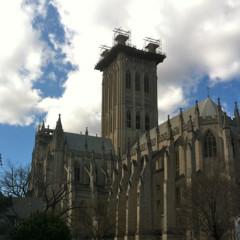 Scaffolding now crowns the central tower of Washington National Cathedral. RNS photo by Annalisa Musarra RNS photo by Annalisa Musarra