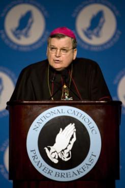 Archbishop Raymond Burke gives the keynote address at the National Catholic Prayer Breakfast in 2009. RNS photo: David Jolkovski