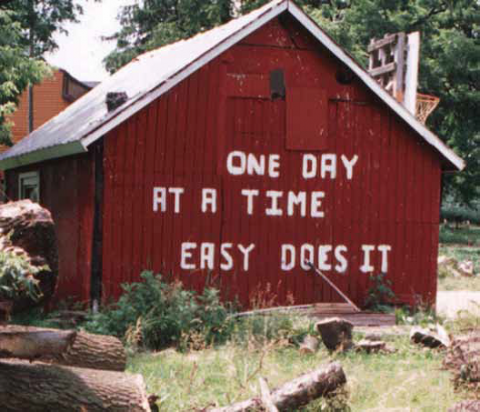 A message on a barn at Dawn Farm.