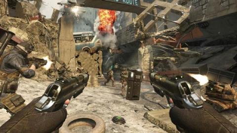 A scene from the video game Call of Duty.