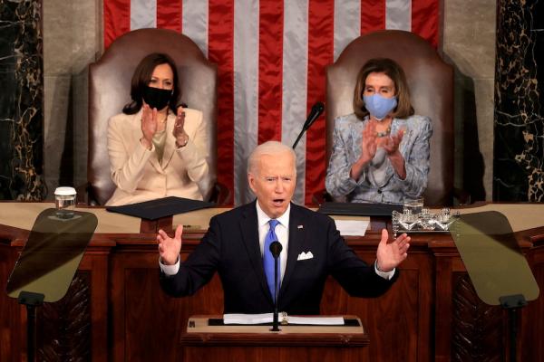 President Joe Biden addresses a joint session of Congress April 28, 2021