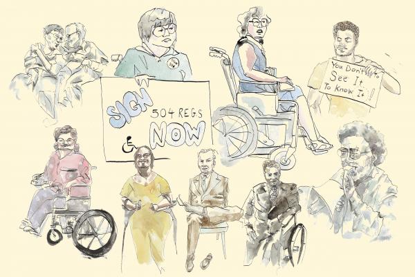 Watercolor-style illustration collage of people featured in the story
