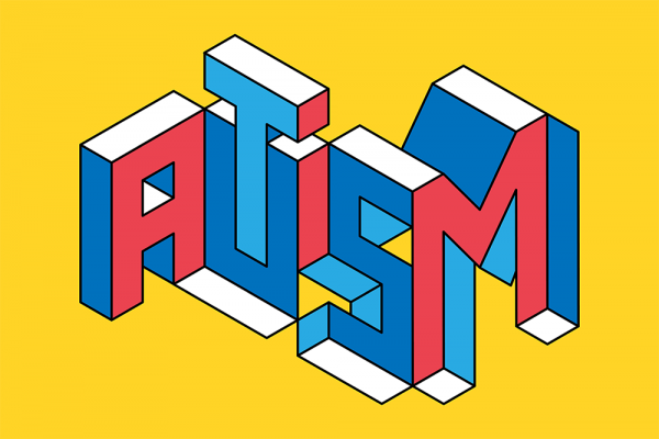 The word autism made of typographic letters.