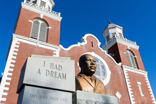 A statue of Rev. Martin Luther King Jr. outside Brown Chapel AME Church in Selma, Ala., the starting point of the 1965 marches for voting rights.