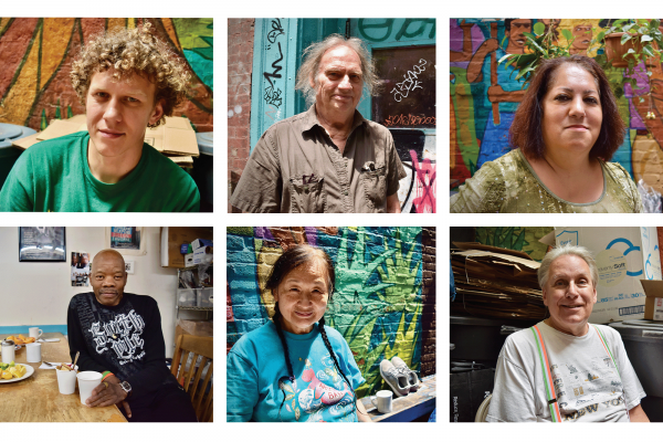 The image is a collage of many people who are a part of the Catholic Worker community 