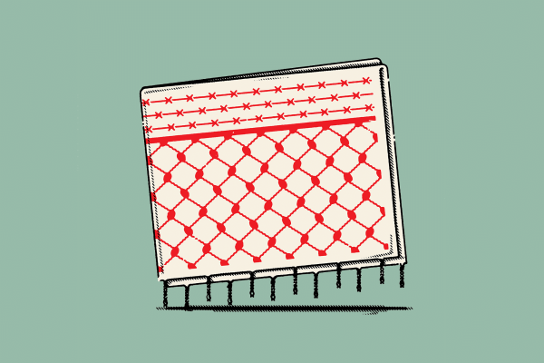 Illustration of a chained link fence and barbed wire. 