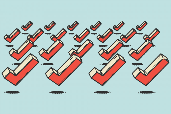 Illustration of a field of red voting check marks