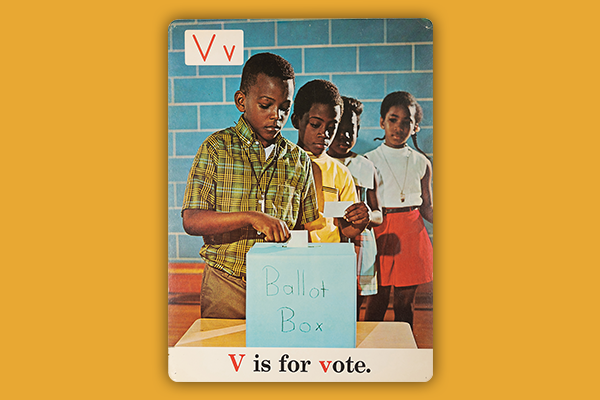 "V is for Vote" is from "Black ABCs," a series of prints created in 1970 by June Sark Heinrich.